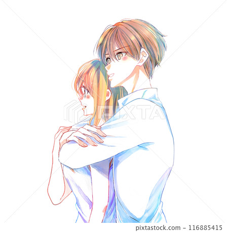 一個男人和一個女人互相擁抱微笑 116885415