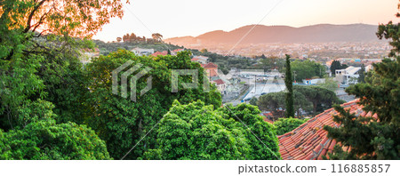Mediterranean Village in Montenegro and sunset, copy space and empty space for text Mediterranean Village in Montenegro and sunset, copy space and empty space for text 116885857