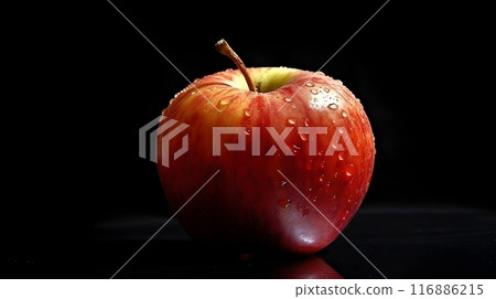 Red apple on black background, close-up. Fresh, healthy, still life. 116886215