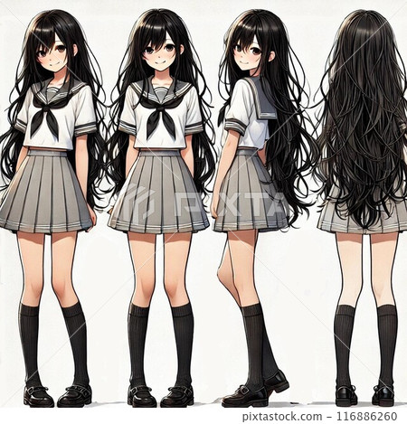 這是一個有著黑色長髮的女高中生的插圖。 116886260