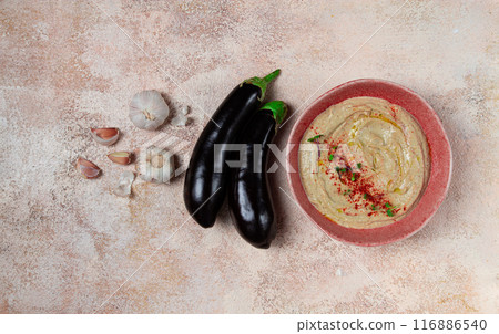 Babaganoush, eggplant appetizer, traditional Lebanese cuisine, homemade, no people, Babaganoush, eggplant appetizer, traditional Lebanese cuisine, homemade, no people, 116886540