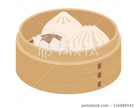 竹蒸籠什錦點心插畫 116886542