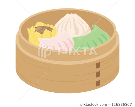 竹蒸籠什錦點心插畫 116886567