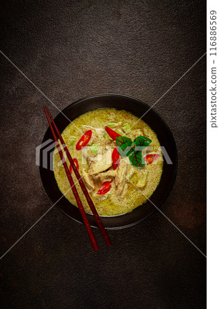 green curry with chicken, traditional Thai cuisine, Asian food, homemade, no people, green curry with chicken, traditional Thai cuisine, Asian food, homemade, no people, 116886569