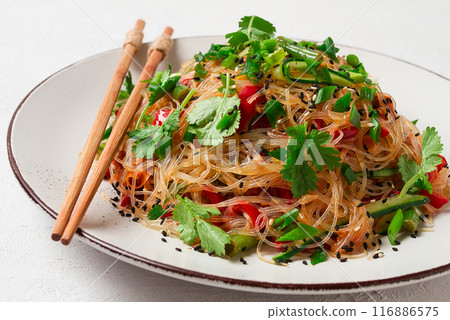 Funchosa, Korean salad, with vegetables, homemade, no people, Funchosa, Korean salad, with vegetables, homemade, no people, 116886575