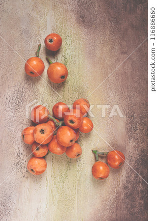 fresh fruit medlar,loquat,shesek, lokva, Georgia, 116886660