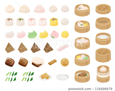點心與蒸籠插畫素材集 116886679