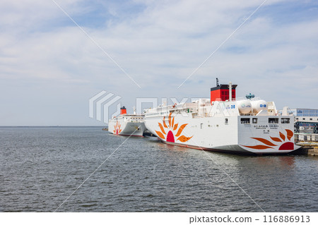 View of Osaka South Port with a ferry docked View of Osaka South Port with a ferry docked 116886913