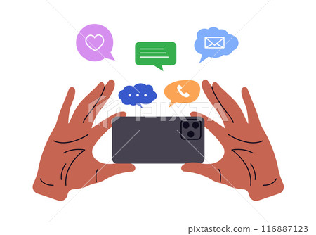 E-mail, messenger service concept. Characters send, receive, deliver paper letters, emails, messages, spam, newsletters in envelopes. Flat graphic vector illustrations isolated on white background 116887123