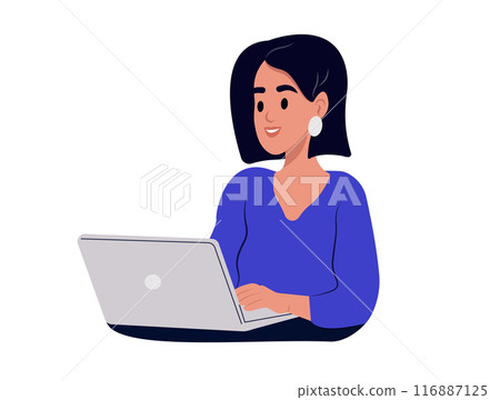 Person uses a computer for work or study. Vector illustration. 116887125