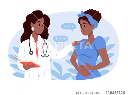 A doctor cares for his patient, giving love and support. World Patient Safety Day. Vector flat illustration 116887128