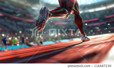 Amazing lady indicating finger on empty discount banner 116887230