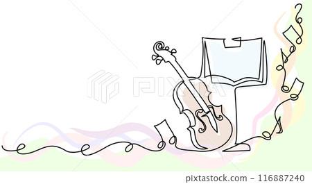 Violin with music stand and notes. Music education. Violin with music stand and notes. Music education. 116887240