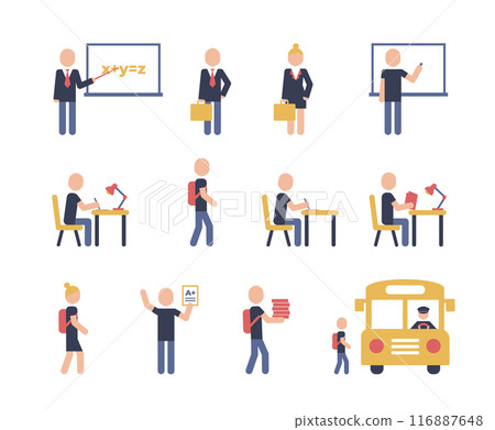 Education training icon set. Collection of workshop, teamwork, presentation, conference, seminar and more. Education class, students learning. Pictogram illustration icons in color. 116887648