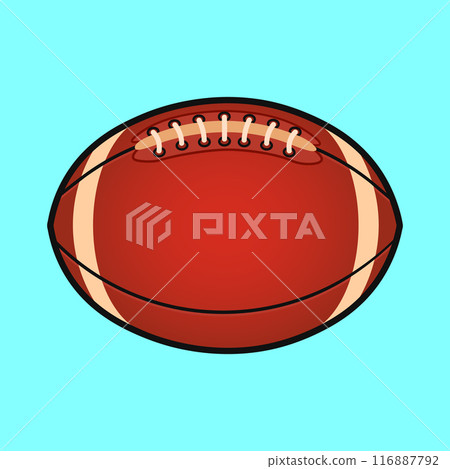 Cute funny Rugby ball. Vector hand drawn cartoon kawaii character illustration icon. Isolated on blue background. Rugby ball character concept 116887792
