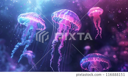 A modern jellyfish background with a futuristic twist, showcasing glowing, ethereal shapes.  116888151