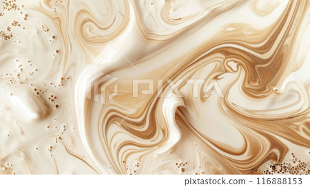 Close to the liquid texture of coffee with milk. Twisted stains in white beige color. Close to the liquid texture of coffee with milk. Twisted stains in white beige color. 116888153