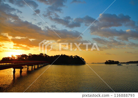 Dawn in Matsushima and Fukuura Bridge (Miyagi Prefecture) 116888793
