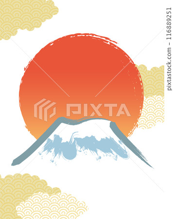 First sunrise and Mt. Fuji brush-drawing background_vector illustration 116889251