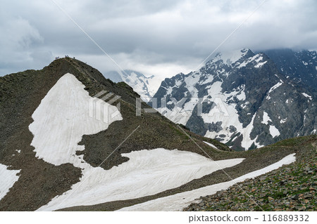 Aerial View of a Mountain Valley in the Caucasus Mountains Aerial View of a Mountain Valley in the Caucasus Mountains 116889332