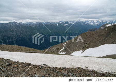 Aerial View of a Mountain Valley in the Caucasus Mountains Aerial View of a Mountain Valley in the Caucasus Mountains 116889336