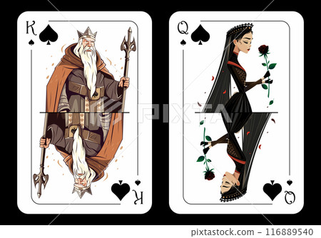 King of Spades and Queen of Spades, original playing card design King of Spades and Queen of Spades, original playing card design 116889540
