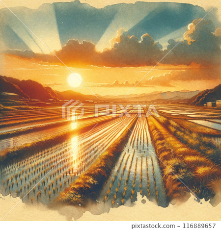 Sunset of rice field 116889657