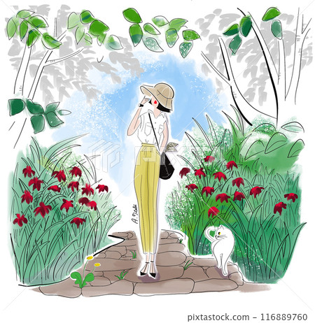 一個女人在避暑勝地散步 116889760