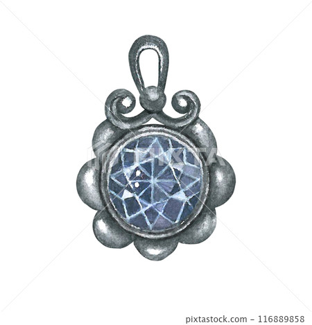 Watercolor illustration of a pendant with a gemstone. Isolated on a white background, hand-drawn Watercolor illustration of a pendant with a gemstone. Isolated on a white background, hand-drawn 116889858