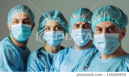 AI-generated image of medical response team doctors preparing with serious expressions 116889930