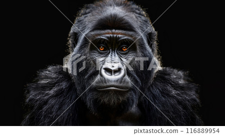 AI-generated, realistic portrait-style close-up of a powerful mountain gorilla's face 116889954