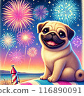 Dog and fireworks 116890091