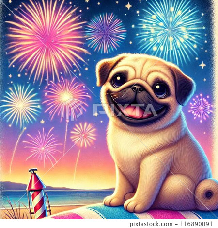 Dog and fireworks 116890091