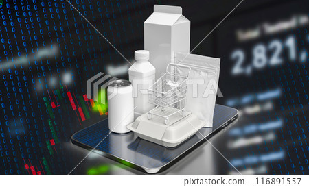 The food product and shopping cart on tablet for online marketing concept 3d rendering. The food product and shopping cart on tablet for online marketing concept 3d rendering. 116891557