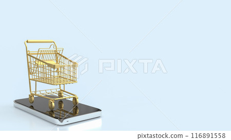 The Shopping cart on Mobile for online marketing concept 3d rendering. The Shopping cart on Mobile for online marketing concept 3d rendering. 116891558