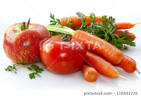 Fresh Tomatoes and Carrots Isolated on White Background 116891726