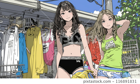 Young woman changing into swimsuit 116891831