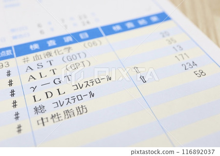 Health checkup results regarding liver function, cholesterol, and triglycerides 116892037