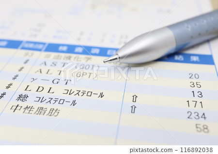 Health checkup results regarding liver function, cholesterol, and triglycerides 116892038