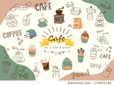 咖啡館插畫素材合集 116892588