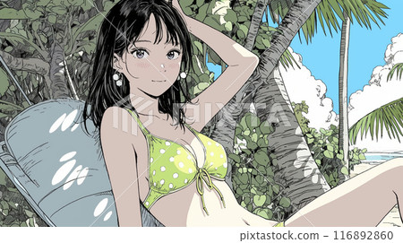Young woman in bikini on tropical beach 116892860