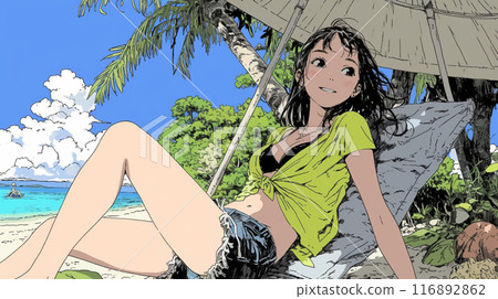 Young woman in bikini on tropical beach 116892862