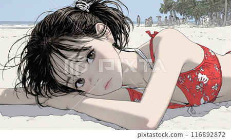 Young woman in bikini on tropical beach 116892872