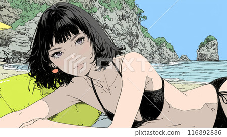 Young woman in bikini on tropical beach 116892886