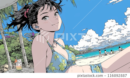 Young woman in bikini on tropical beach Young woman in bikini on tropical beach 116892887