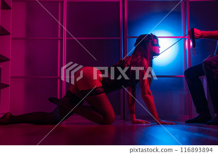 A woman is kneeling in front of a man. Role-playing games. 116893894