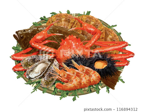 Winter seafood (with colander and cypress leaves) 116894312