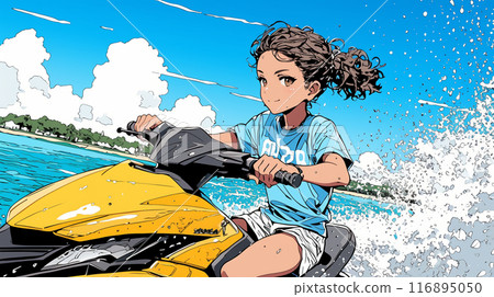 Young woman riding a jet ski Young woman riding a jet ski 116895050
