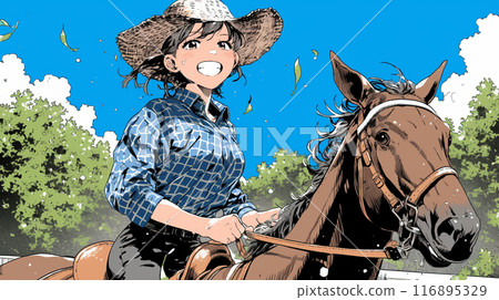 年輕女子騎馬 116895329