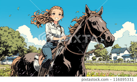 Young woman riding a horse 116895331